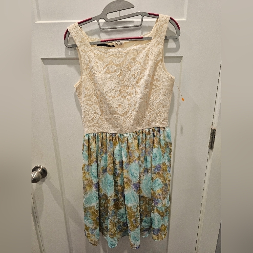 Maurices Ivory Lace Floral Fit & Flare Dress Sleeveless Party Casual Women’s 7/8